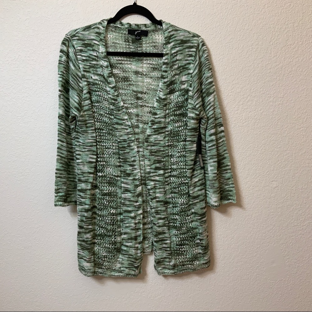 gnw women’s green white stripe open front cardigan